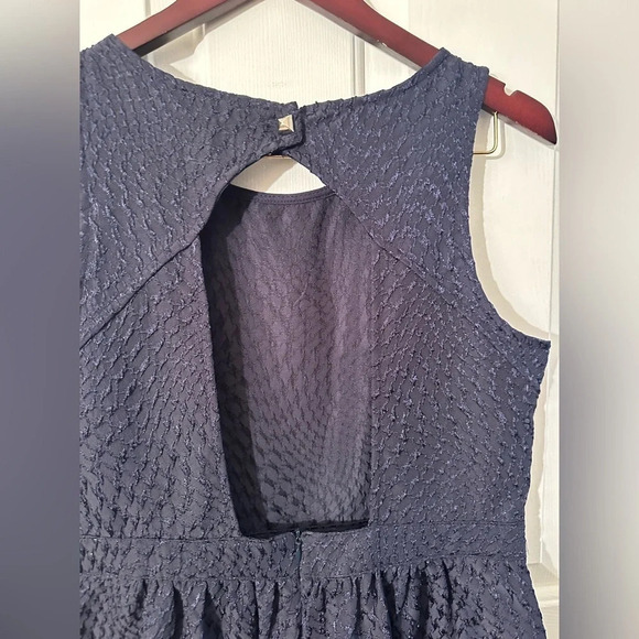 BIRDCAGE Anthropologie Navy Blue Sleeveless Cocktail Dress LARGE Back Cut Out - Picture 8 of 14